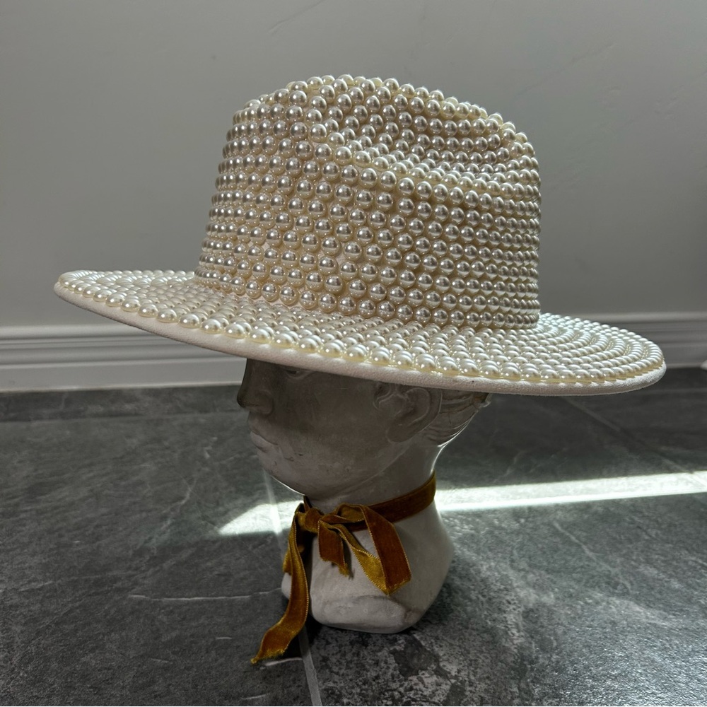 Cato Pearl-Embellished Cream Cowgirl Hat One Size Bachelorette Country Concert - Picture 2 of 16